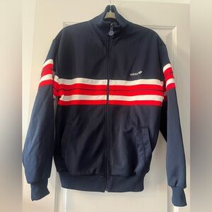 Adidas Vintage Navy Zip-Up with Red and White Stripes- Size L